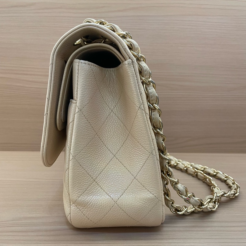 Chanel 香奈兒cf 米色荔枝牛皮鏈條包 大號 21開 尺寸底長30*高19*寬9* 無附件-2