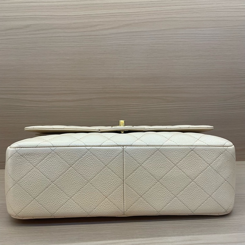 Chanel 香奈兒cf 米色荔枝牛皮鏈條包 大號 21開 尺寸底長30*高19*寬9* 無附件-5