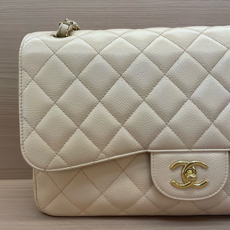 Chanel 香奈兒cf 米色荔枝牛皮鏈條包 大號 21開 尺寸底長30*高19*寬9* 無附件-6