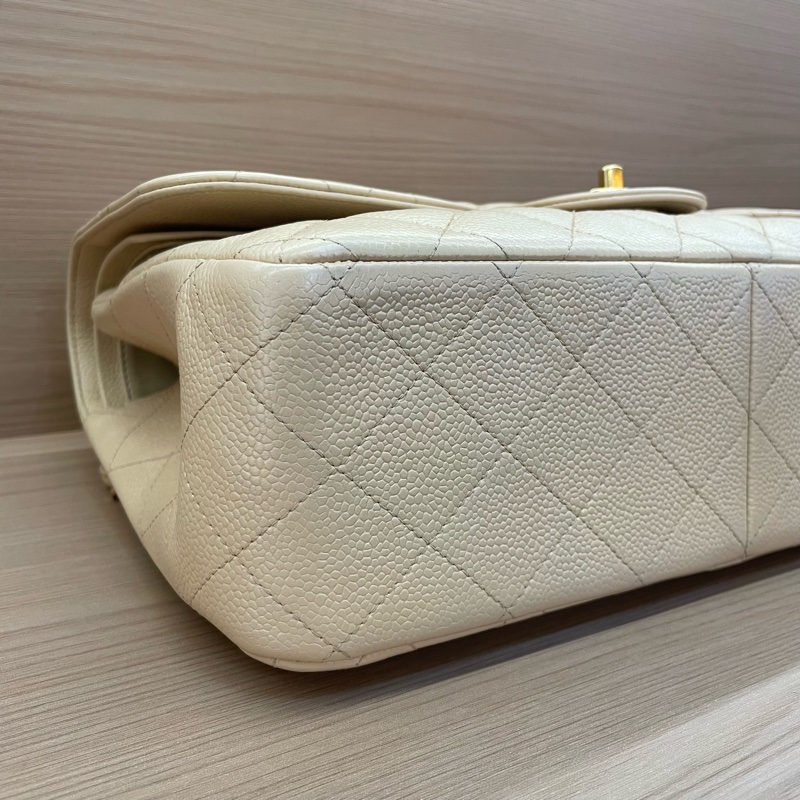 Chanel 香奈兒cf 米色荔枝牛皮鏈條包 大號 21開 尺寸底長30*高19*寬9* 無附件-8