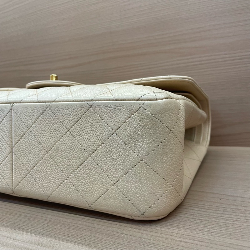 Chanel 香奈兒cf 米色荔枝牛皮鏈條包 大號 21開 尺寸底長30*高19*寬9* 無附件-9