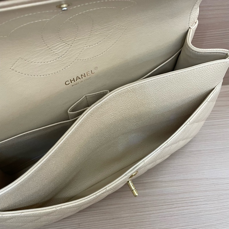 Chanel 香奈兒cf 米色荔枝牛皮鏈條包 大號 21開 尺寸底長30*高19*寬9* 無附件-15