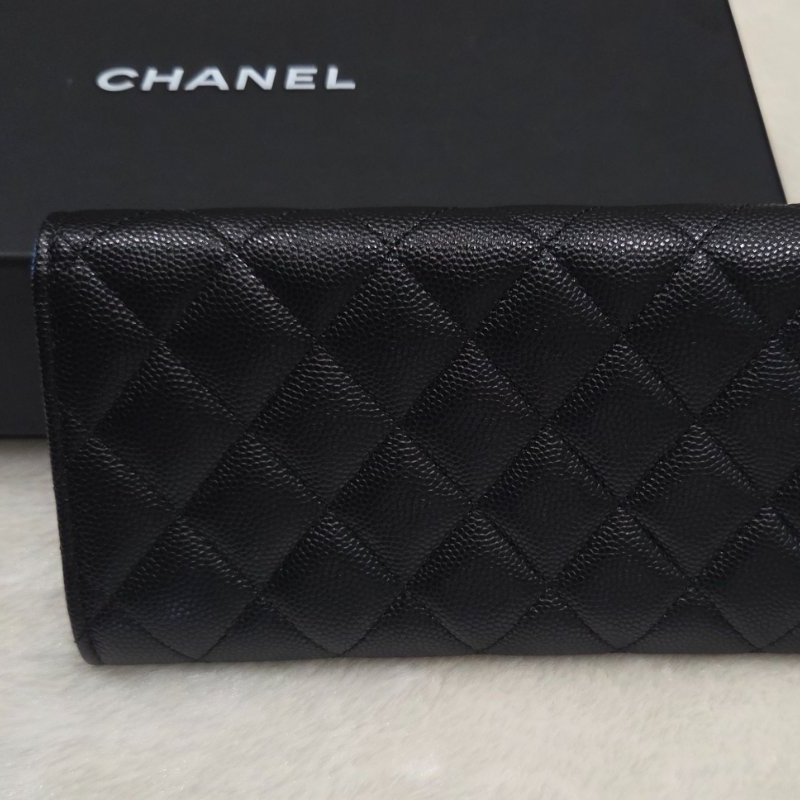 CHANEL香奈兒大C logo黑金荔枝皮中夾-4