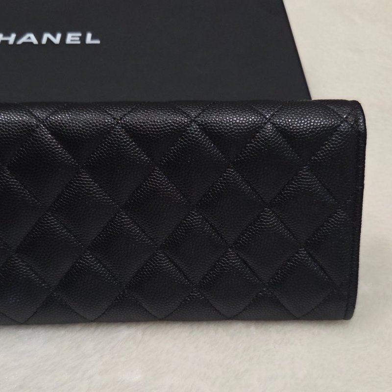 CHANEL香奈兒大C logo黑金荔枝皮中夾-5