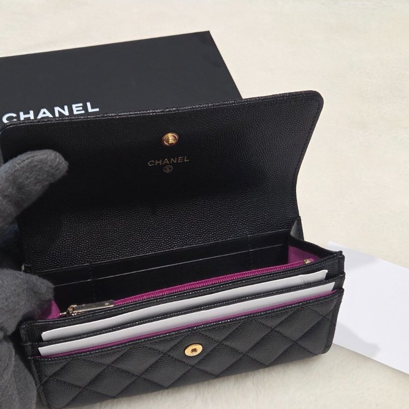 CHANEL香奈兒大C logo黑金荔枝皮中夾-6