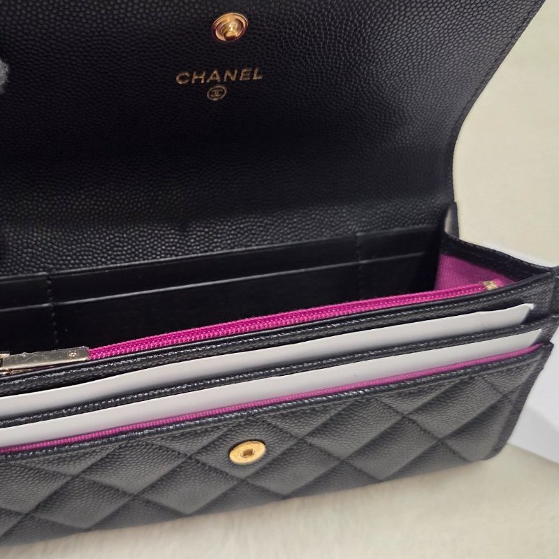 CHANEL香奈兒大C logo黑金荔枝皮中夾-7