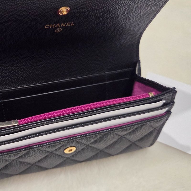 CHANEL香奈兒大C logo黑金荔枝皮中夾-8