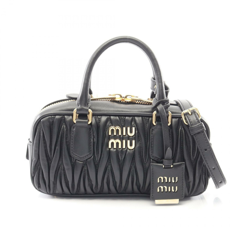Miu Miu MATELASSE 2WAY 肩斜背包 5BB142 黑色皮革 二手-0