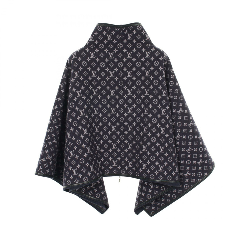 路易威登 Monogram 34 雙面羊毛披肩，海軍藍，二手女款-1
