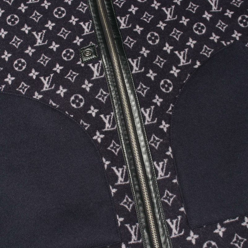 路易威登 Monogram 34 雙面羊毛披肩，海軍藍，二手女款-6