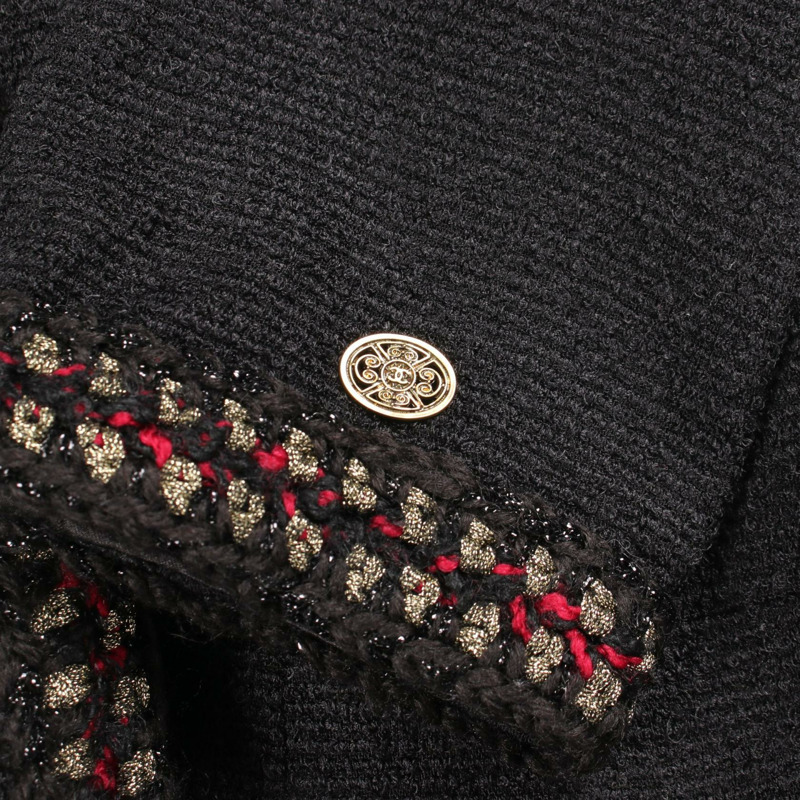 香奈兒 COCO 標誌紐扣拉鍊 其他外套 P38750V25674 羊毛真絲 黑色 金色 波爾多紅 二手 女士-10