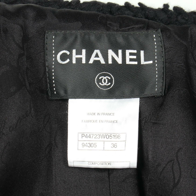 香奈兒 COCO 標誌紐扣，撞色斜紋軟呢，無領。其他外套 P44723W05198 尼龍腈綸 黑色 二手 女款-2