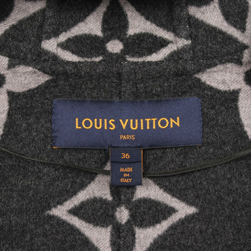 路易威登 (LOUIS VUITTON) 連帽裹身大衣，巨型Monogram圖案，其他款式，FJC022NUV，羊毛材質，灰色，二手女款-2