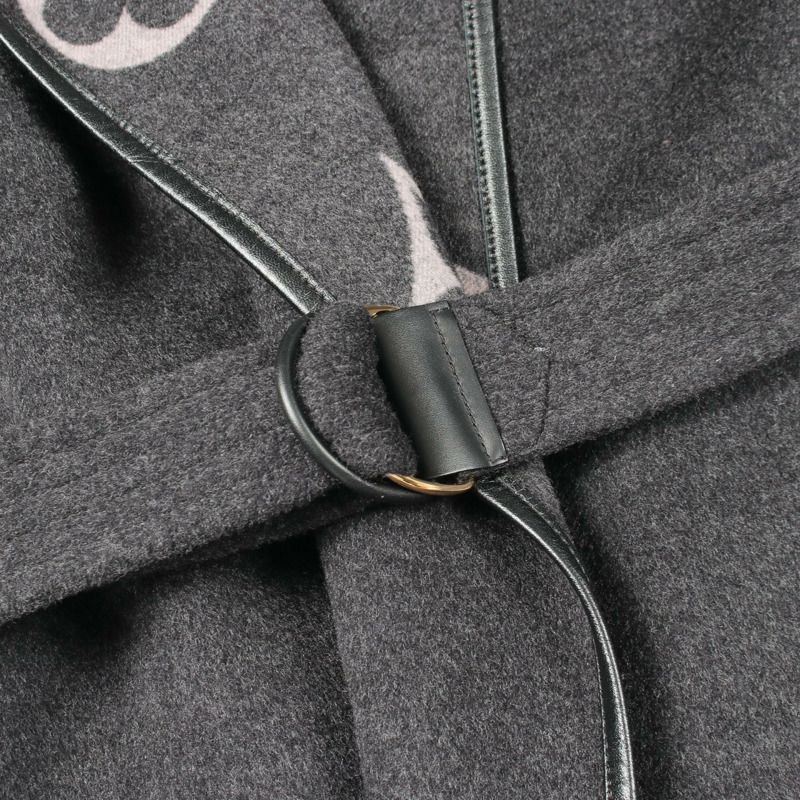 路易威登 (LOUIS VUITTON) 連帽裹身大衣，巨型Monogram圖案，其他款式，FJC022NUV，羊毛材質，灰色，二手女款-7