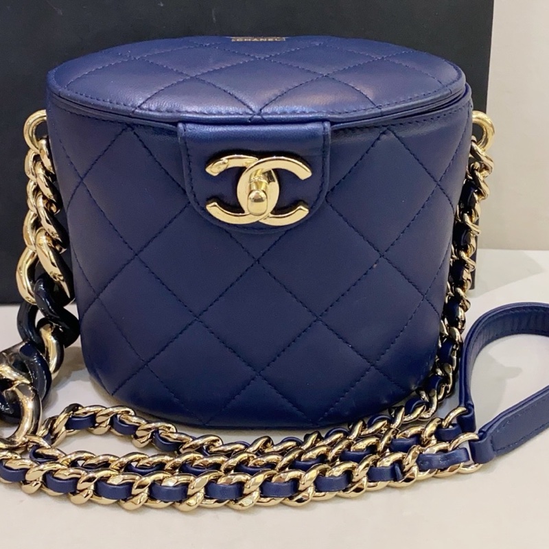 Chanel香奈兒 Vanity case 藍色 水桶包化妝盒鏈條包 29開保卡-0