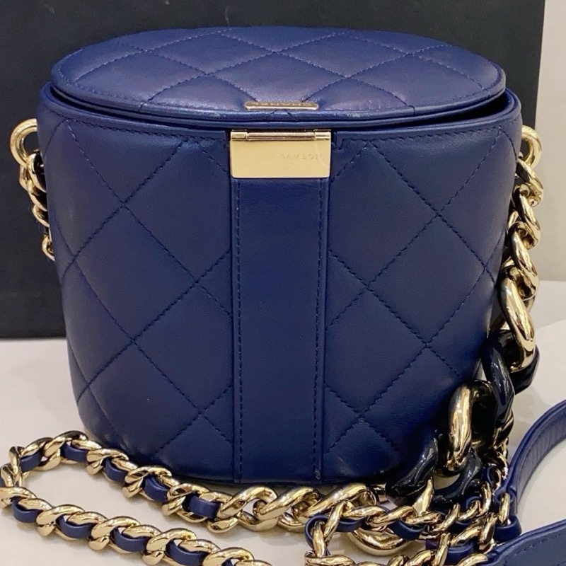 Chanel香奈兒 Vanity case 藍色 水桶包化妝盒鏈條包 29開保卡-6