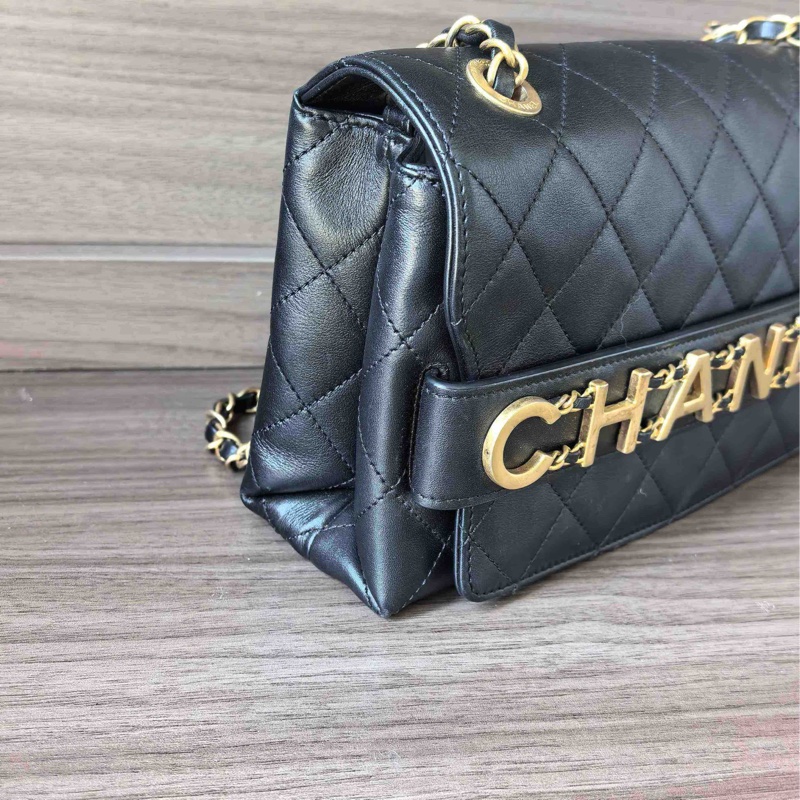 Chanel香奈兒黑金字母logo鏈條包單肩斜挎包，尺寸25*13。現貨單包-3