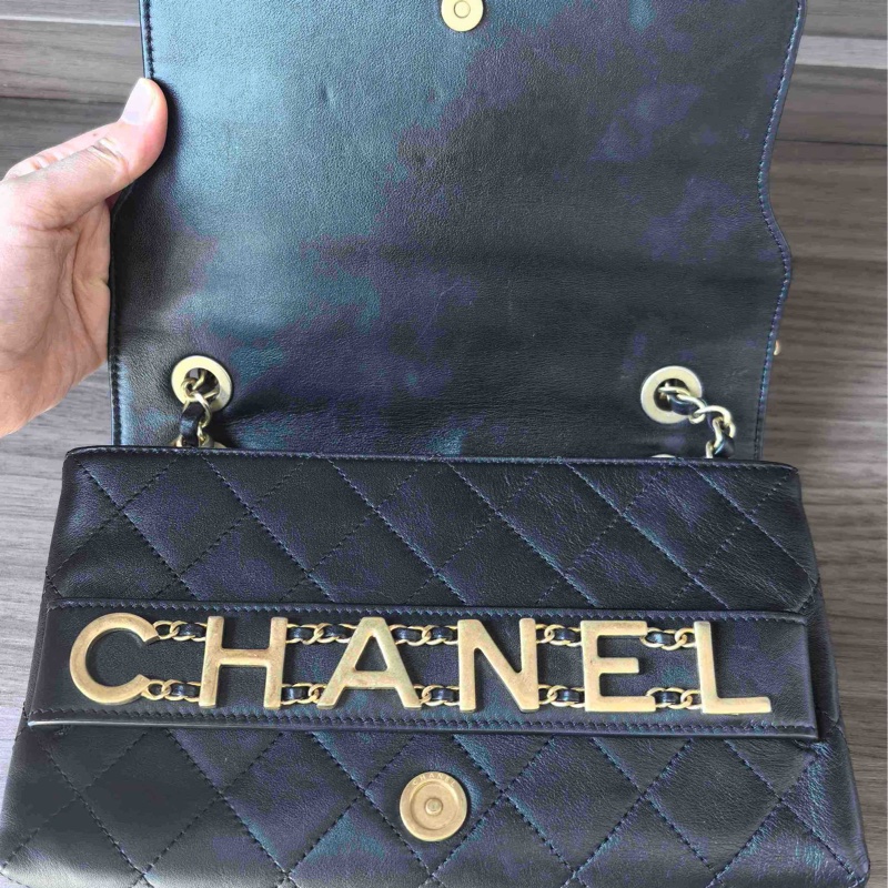Chanel香奈兒黑金字母logo鏈條包單肩斜挎包，尺寸25*13。現貨單包-5