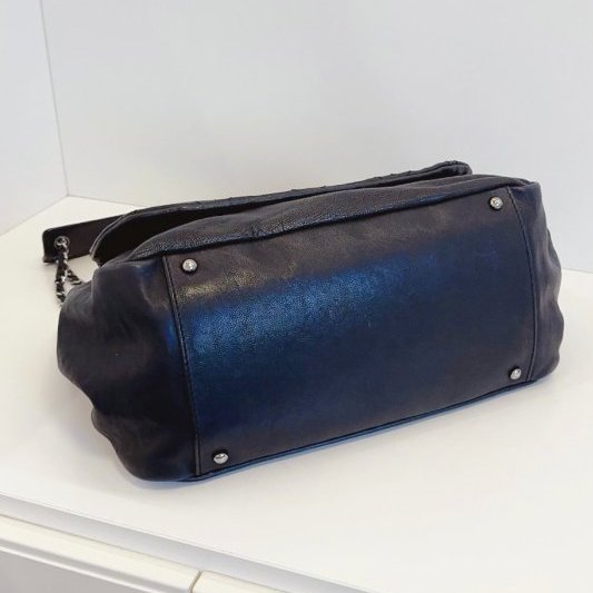 香奈兒/Chanel 黑銀翻蓋Hobo大元寶 牛角腋下包 大菱格牛皮-3