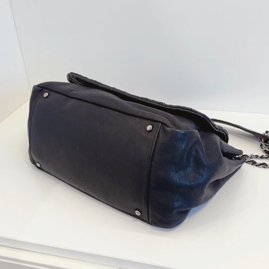 香奈兒/Chanel 黑銀翻蓋Hobo大元寶 牛角腋下包 大菱格牛皮-4