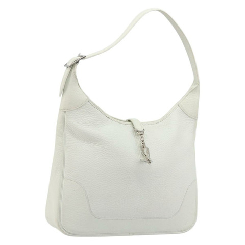 愛馬仕 Trim 35 肩背包，Togo 皮革，白色/銀色，正品編號 176262A