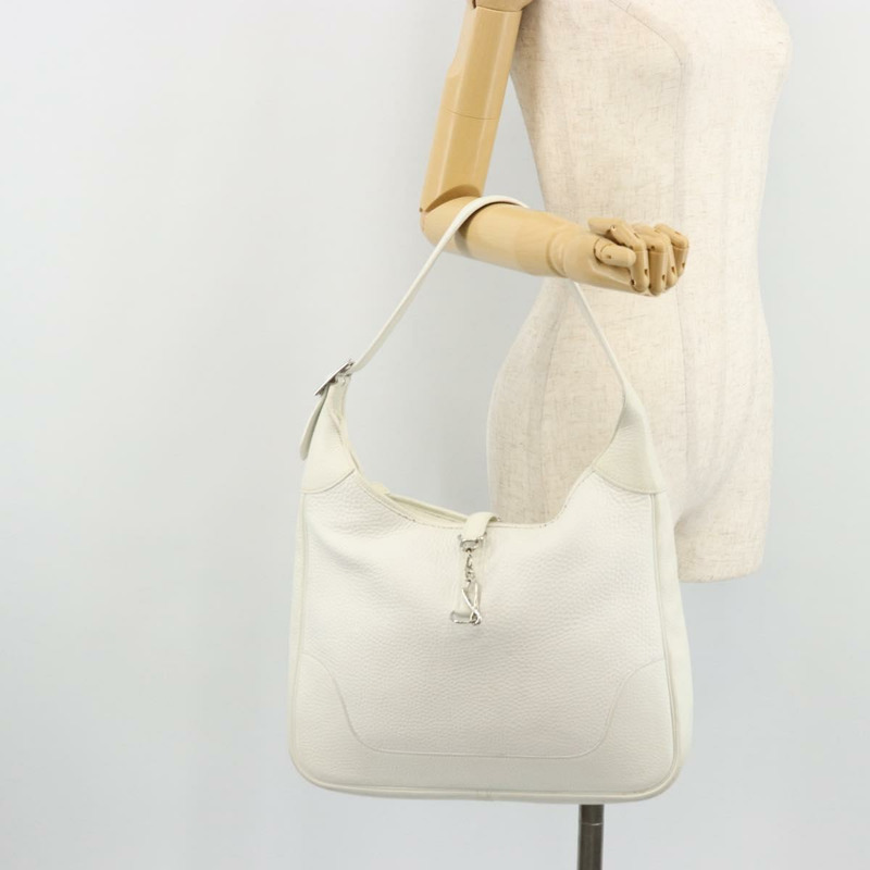 【日本直送】愛馬仕 Trim 35 肩背包，Togo 皮革，白色/銀色，正品編號 176262A-22