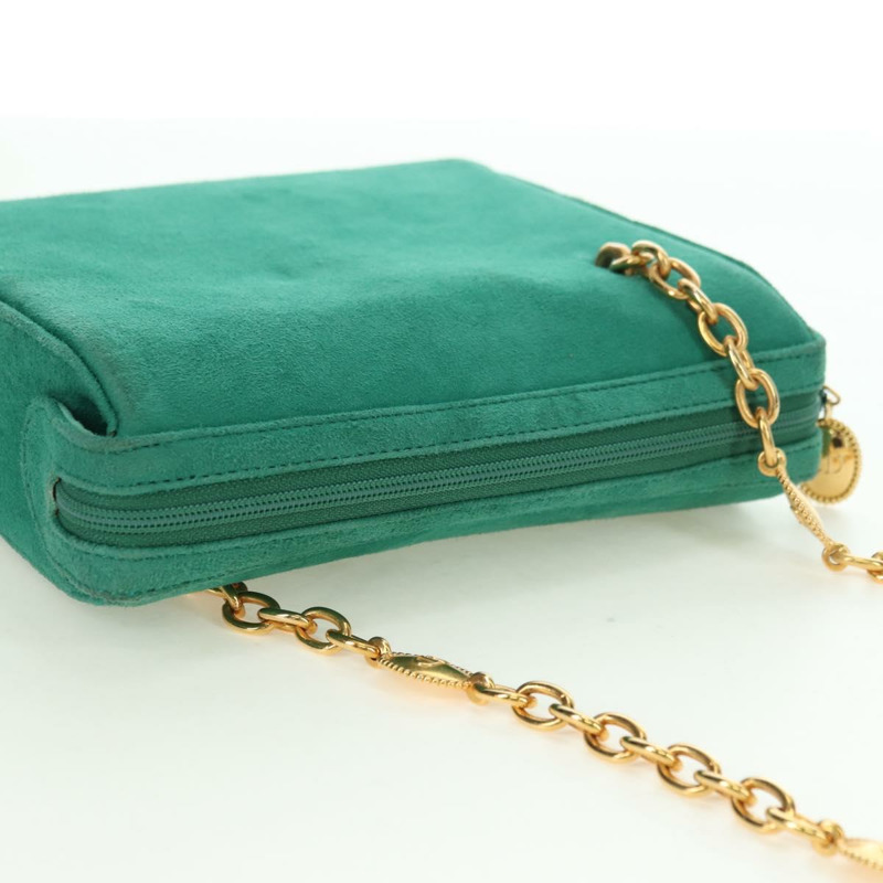 【日本直送】Christian Dior 鏈條肩背包 絨面革 綠色 金色 正品 BA12278V-5