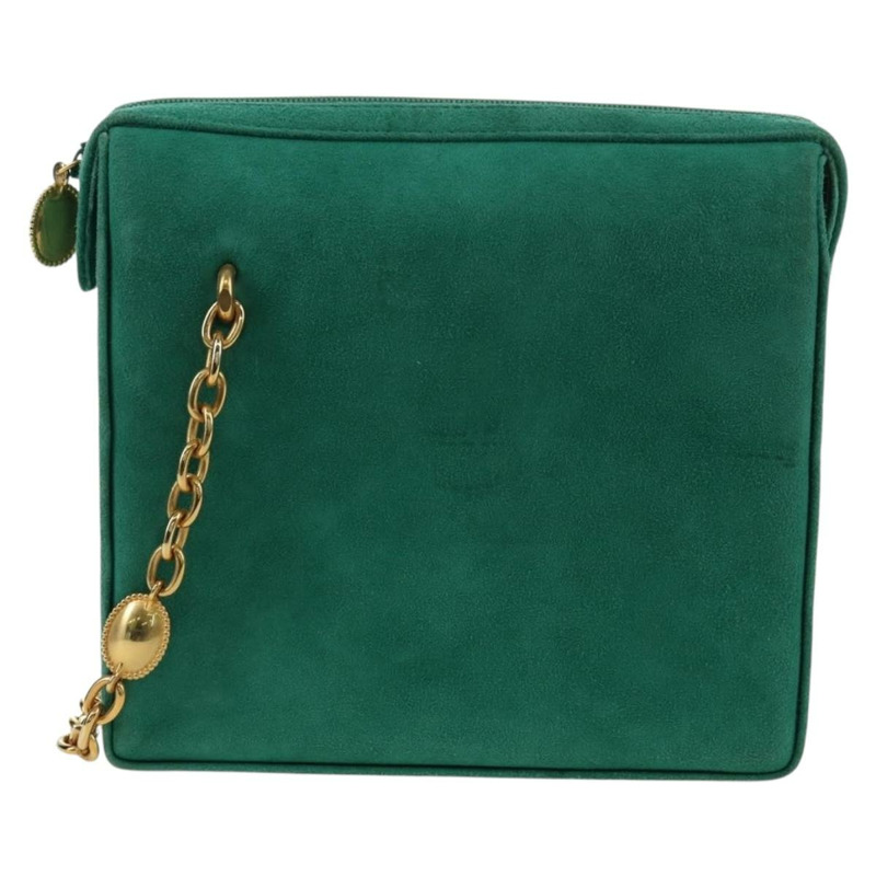 【日本直送】Christian Dior 鏈條肩背包 絨面革 綠色 金色 正品 BA12278V-12