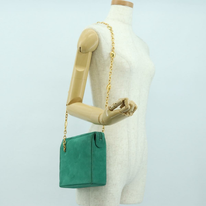 【日本直送】Christian Dior 鏈條肩背包 絨面革 綠色 金色 正品 BA12278V-20