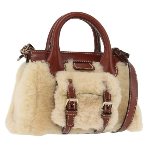 Chloe Edith 手提包，毛絨兩用款，米色金色，正品 176971A