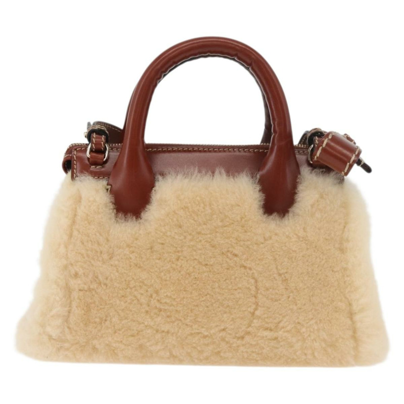 【日本直送】Chloe Edith 手提包，毛絨兩用款，米色金色，正品 176971A-1
