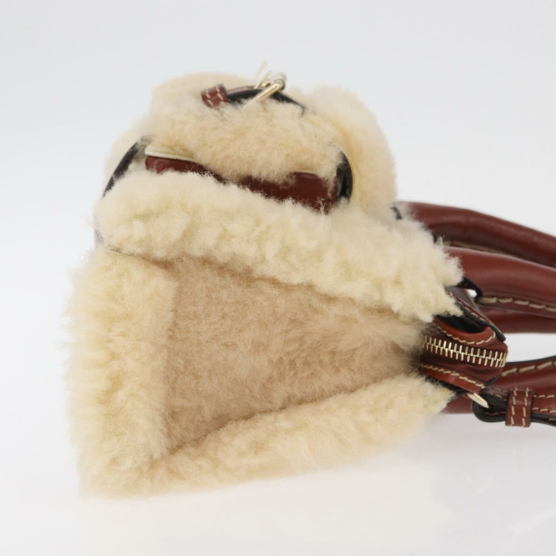 【日本直送】Chloe Edith 手提包，毛絨兩用款，米色金色，正品 176971A-2