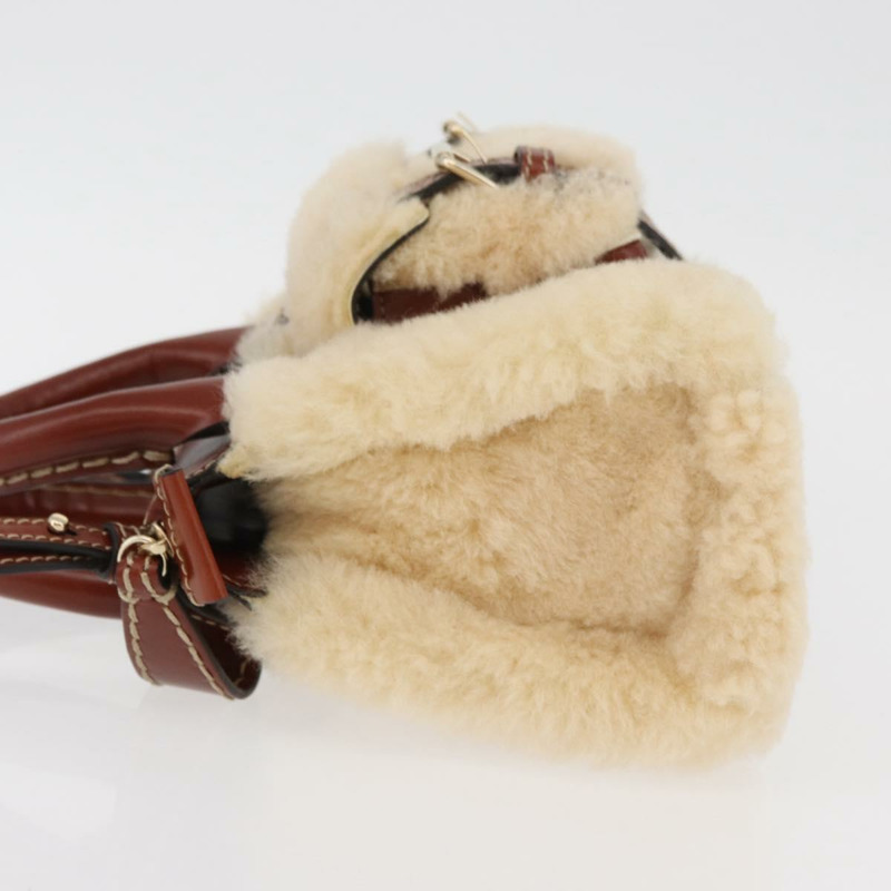 【日本直送】Chloe Edith 手提包，毛絨兩用款，米色金色，正品 176971A-3