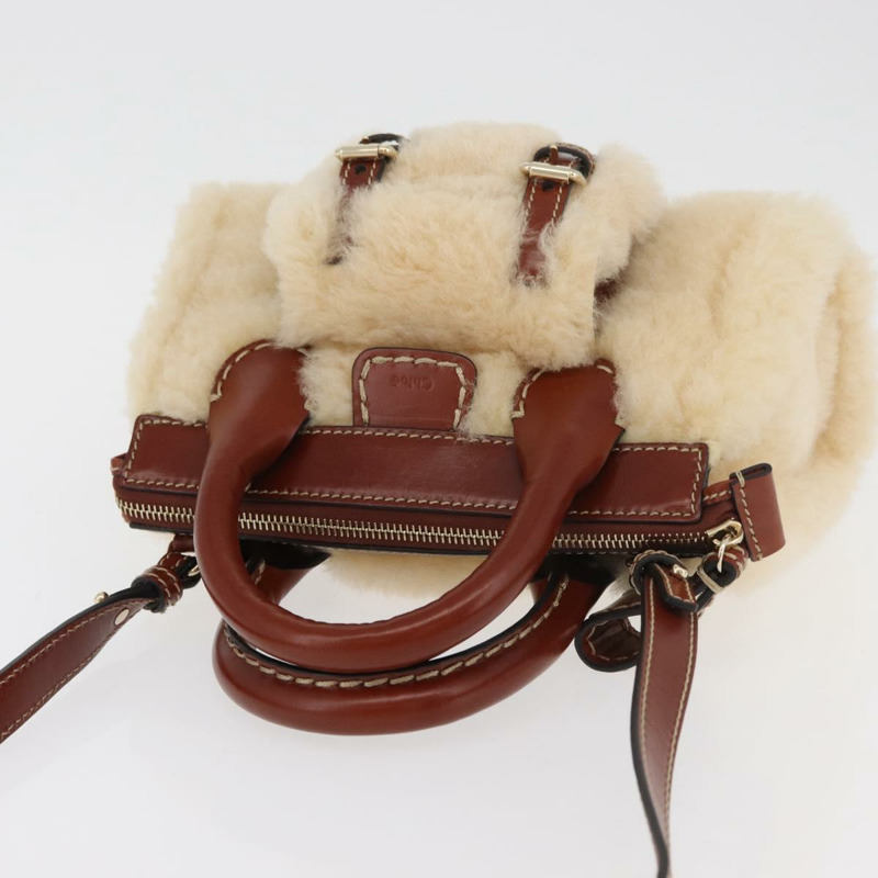 【日本直送】Chloe Edith 手提包，毛絨兩用款，米色金色，正品 176971A-5