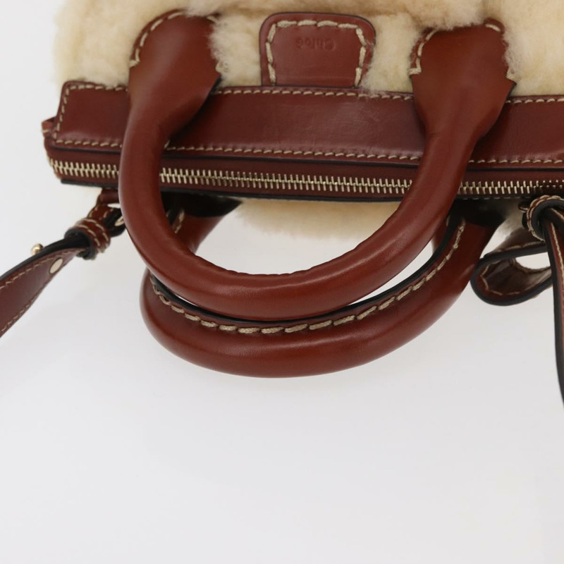 【日本直送】Chloe Edith 手提包，毛絨兩用款，米色金色，正品 176971A-6