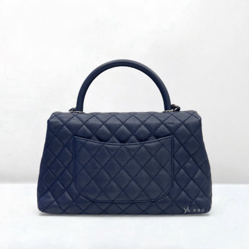 S5162-Chanel 深藍色荔枝皮復古銀釦coco handle28-3