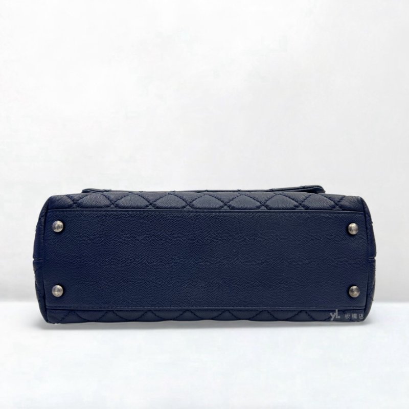 S5162-Chanel 深藍色荔枝皮復古銀釦coco handle28-4