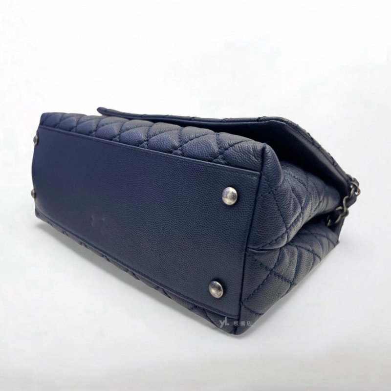 S5162-Chanel 深藍色荔枝皮復古銀釦coco handle28-6
