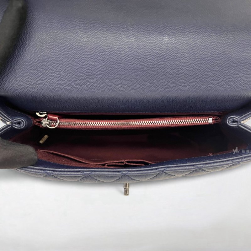 S5162-Chanel 深藍色荔枝皮復古銀釦coco handle28-7