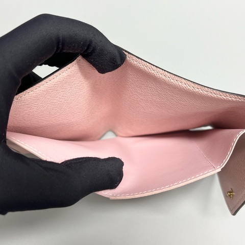 LV/路易威登 老花粉豆豆短款三折錢包，17年 尺寸12x9