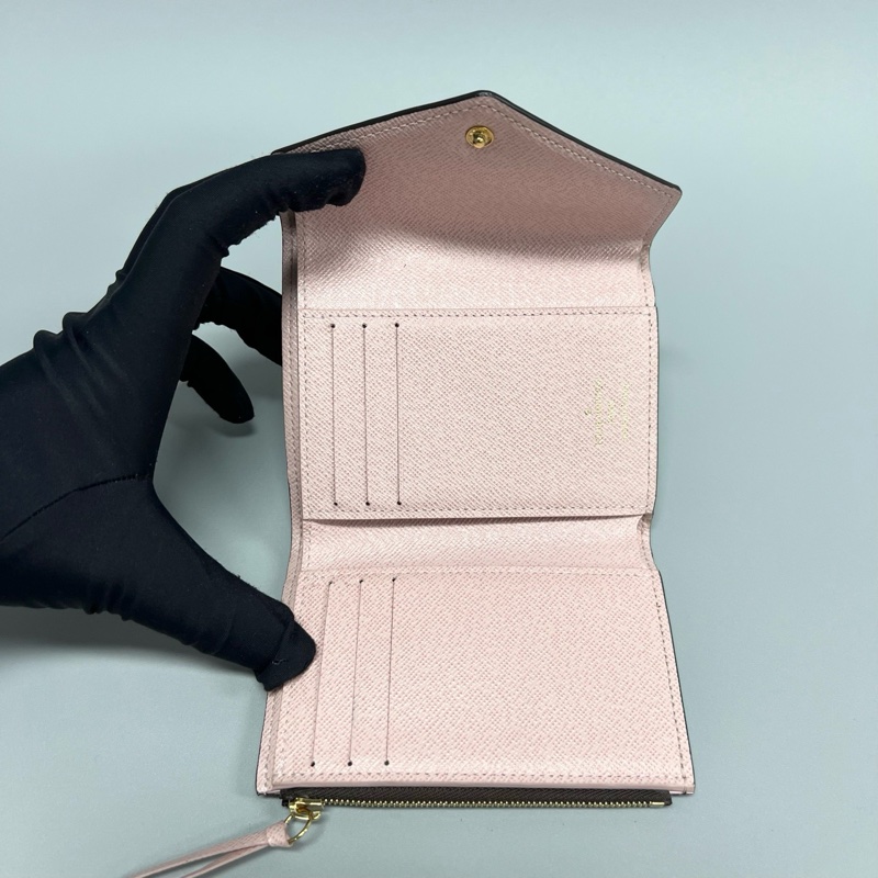 LV/路易威登 老花粉豆豆短款三折錢包，17年 尺寸12x9-8