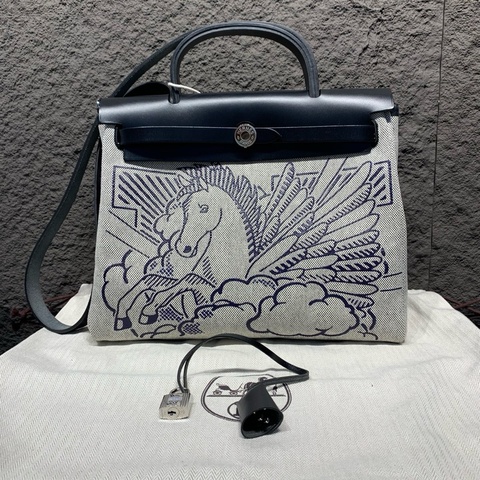 98❤️Hermes愛馬仕 Herbag31黑銀飛馬帆布