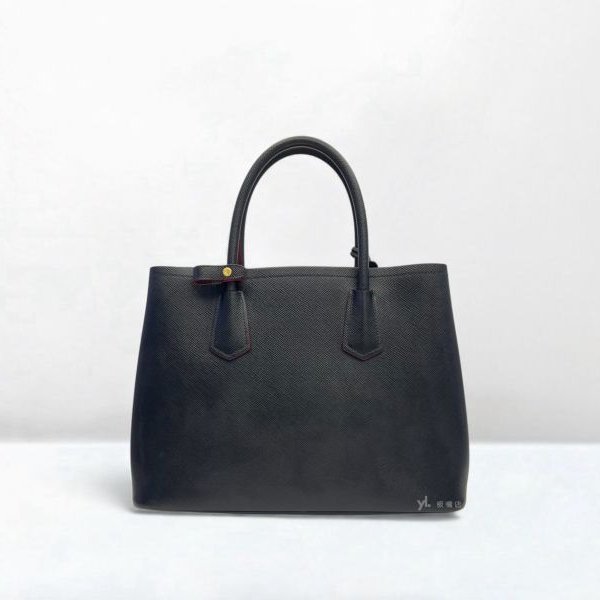 S5164-Prada Saffiano黑牛皮雙層內裡紅色中號托特包-3