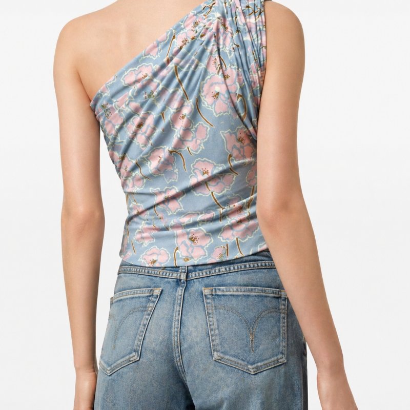 42號 ::Versace:: 凡賽斯 滿版藍粉花卉斜肩無袖上衣 春夏款-0