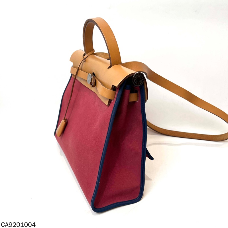 愛馬仕Herbag31 鎖扣牛皮帆布單肩包-3