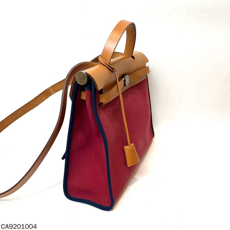 愛馬仕Herbag31 鎖扣牛皮帆布單肩包-4