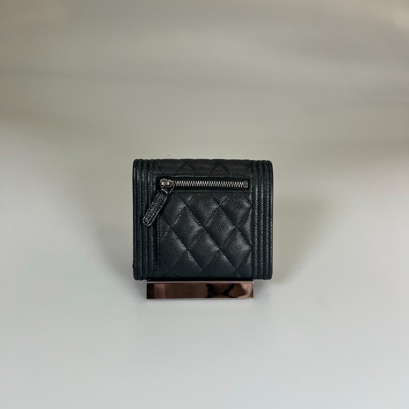 CHANEL BOY黑銀荔枝三折短夾 保卡款30開-1