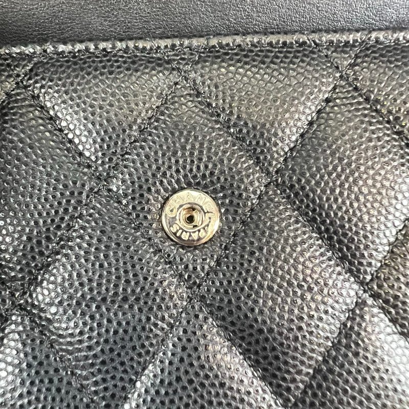 CHANEL BOY黑銀荔枝三折短夾 保卡款30開-9