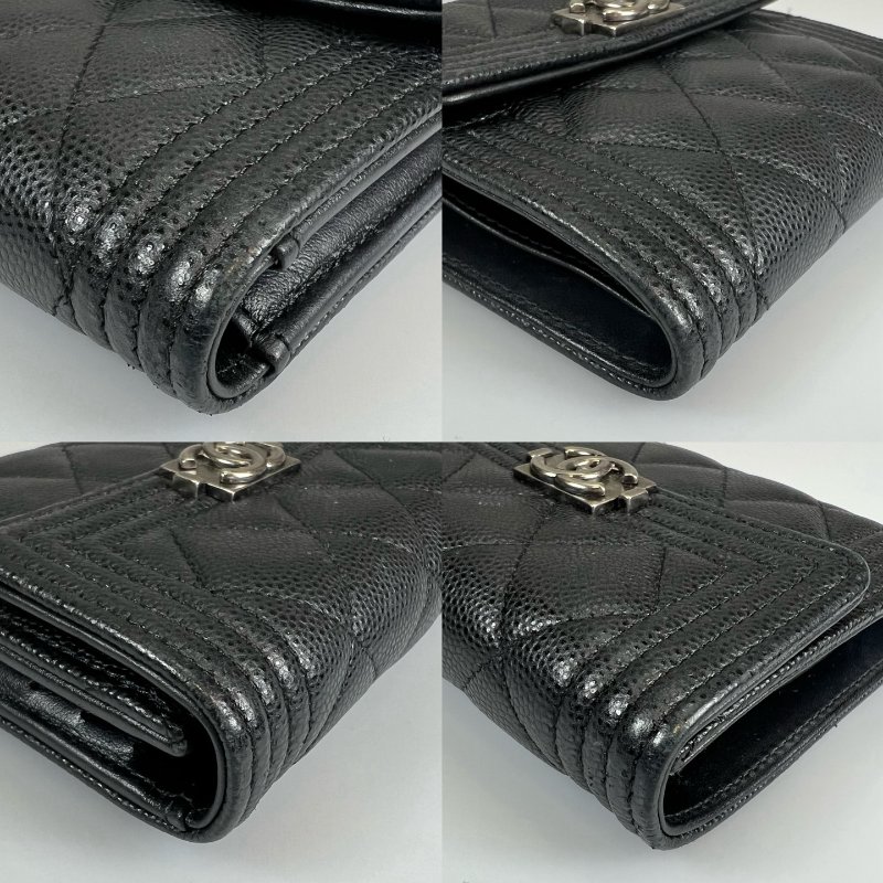 CHANEL BOY黑銀荔枝三折短夾 保卡款30開-11