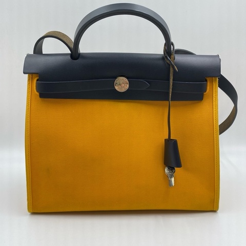 愛馬仕/Hermes  Herbag 31 姜黃色拼藏青色 A刻